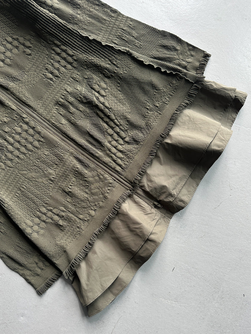 HIROKO KOSHINO - 2000s CONTRASTING NYLON COLLAR AND HEM SEMI TRANSPARENT JACKET