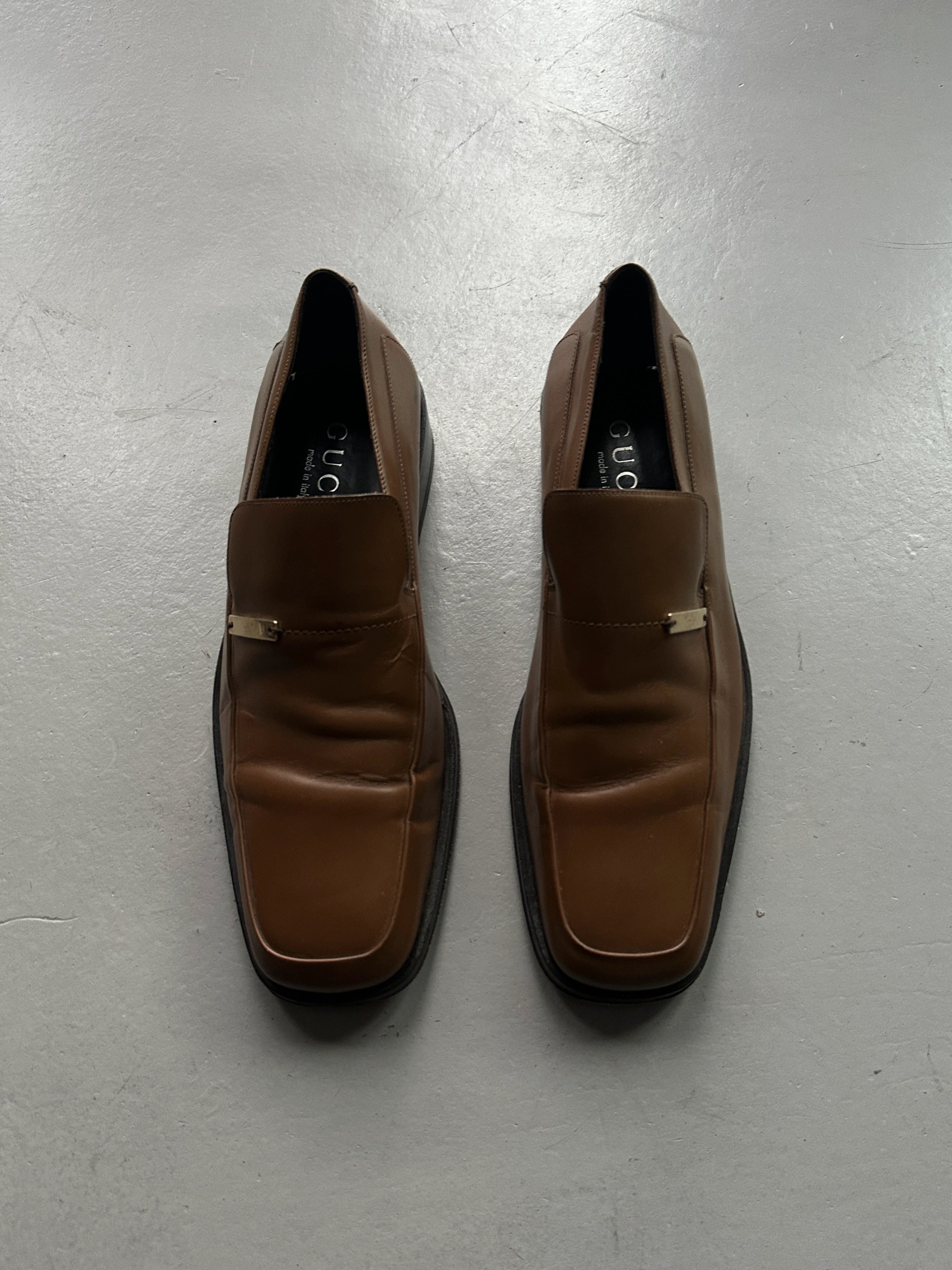 GUCCI - 1990s SQUARE TOE LEATHER LOAFERS