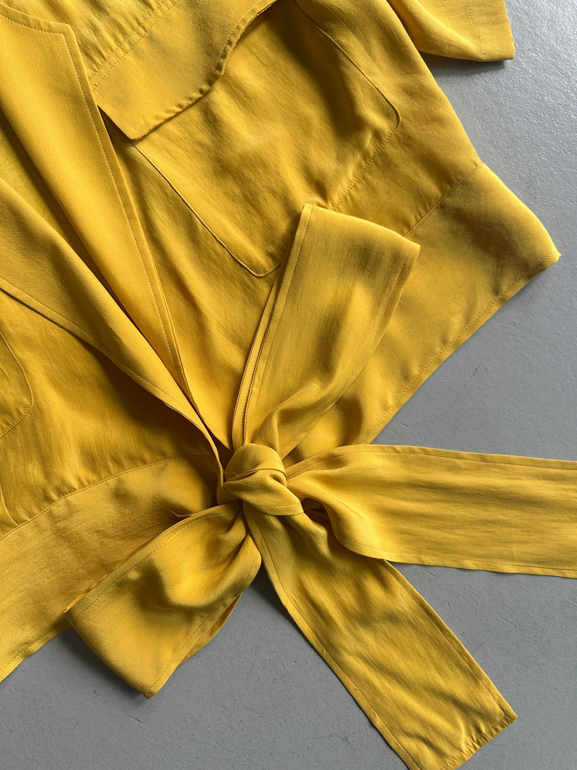 KENZO - 1980s TIE WAIST OPEN FRONT SILK BLOUSE