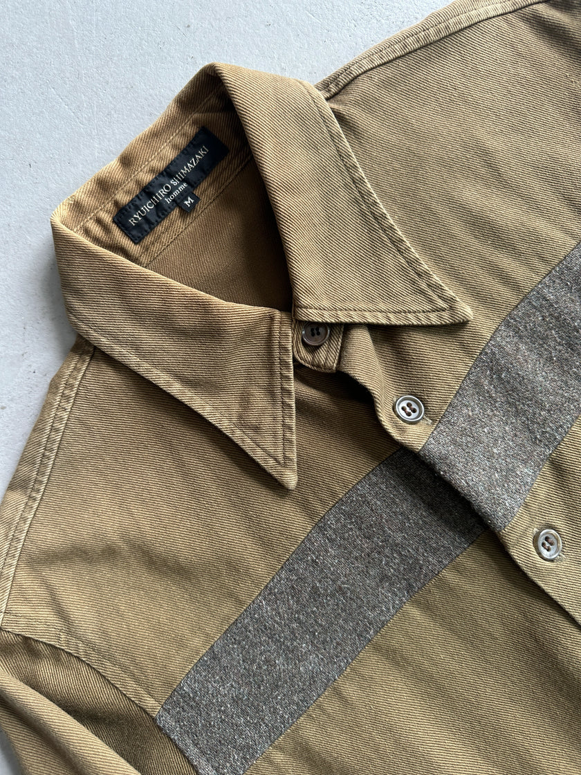 RYUICHIRO SHIMAZAKI - 1990s CONTRASTING WOOL BLOCK LONG SLEEVE SHIRT