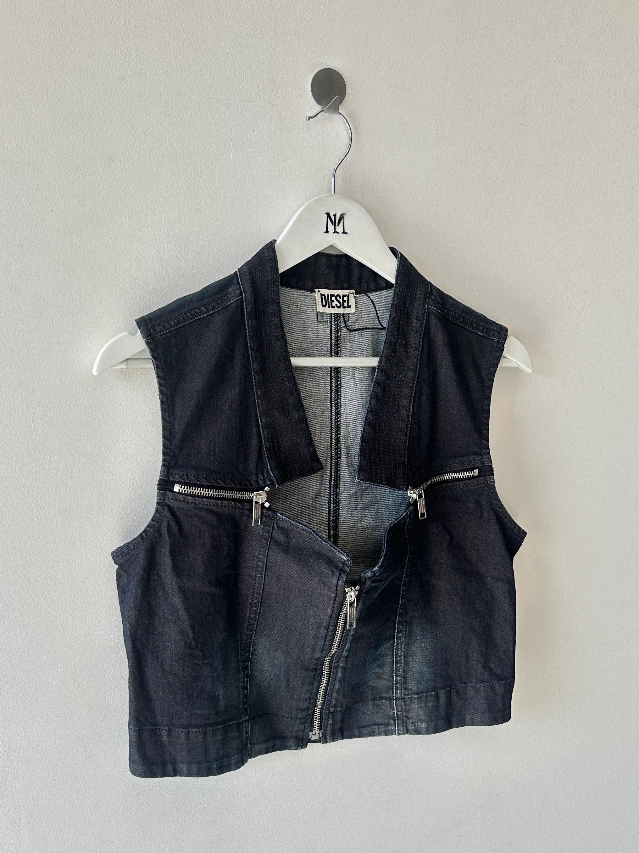 DIESEL - early 2000s DENIM VEST WITH ZIPPED DETAILS