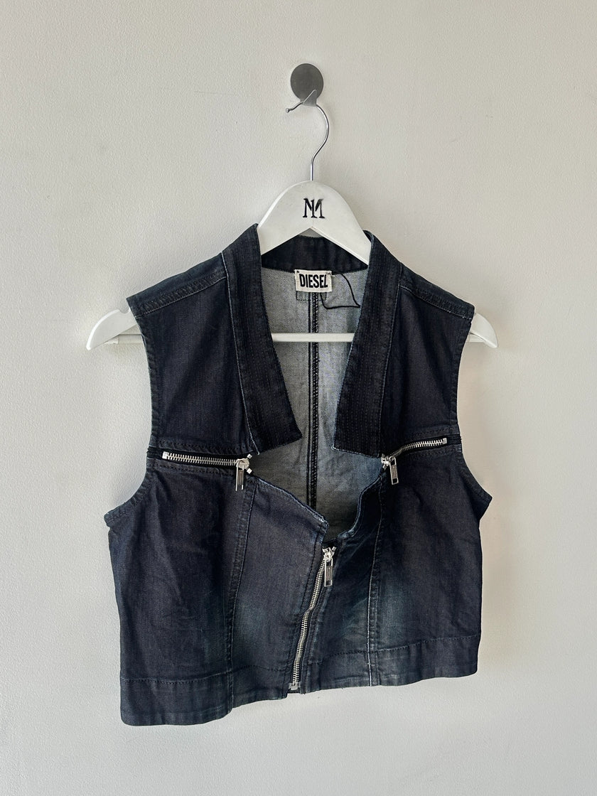 DIESEL - early 2000s DENIM VEST WITH ZIPPED DETAILS