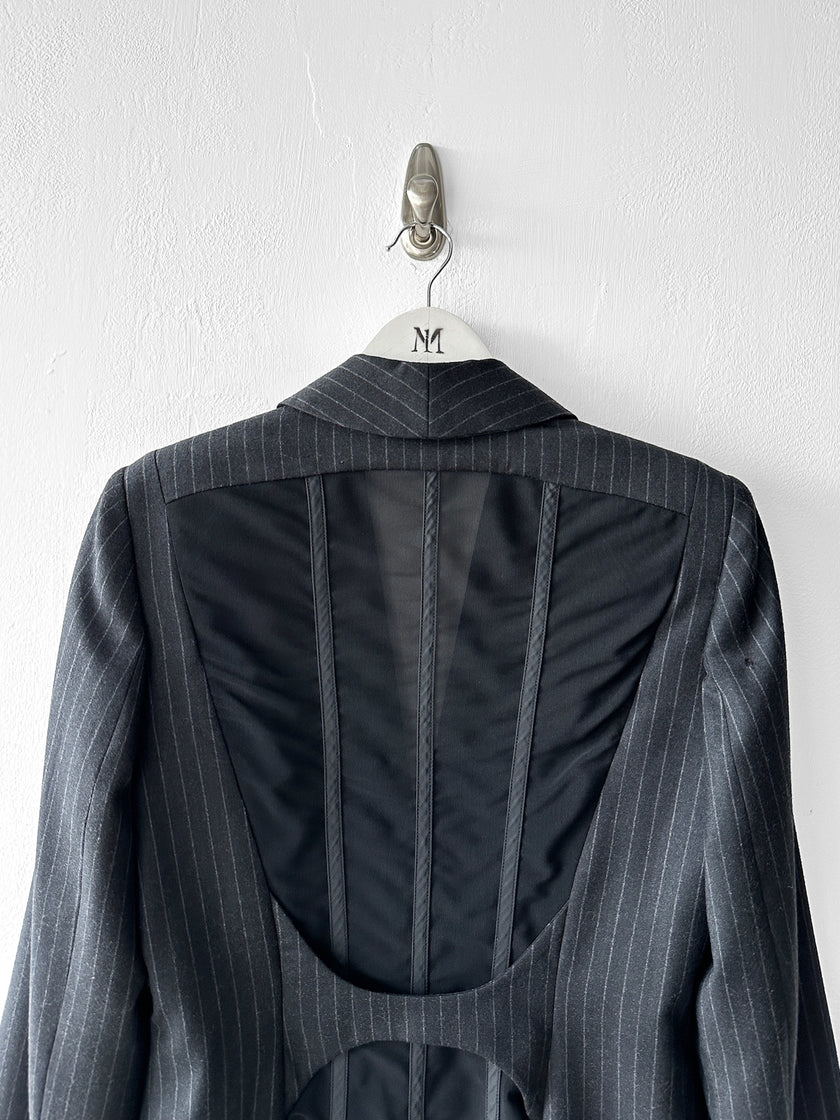 GAETANO NAVARRA - circa 2013 PINSTRIPE TAILORED BLAZER WITH DECONSTRUCTED MESH BACK
