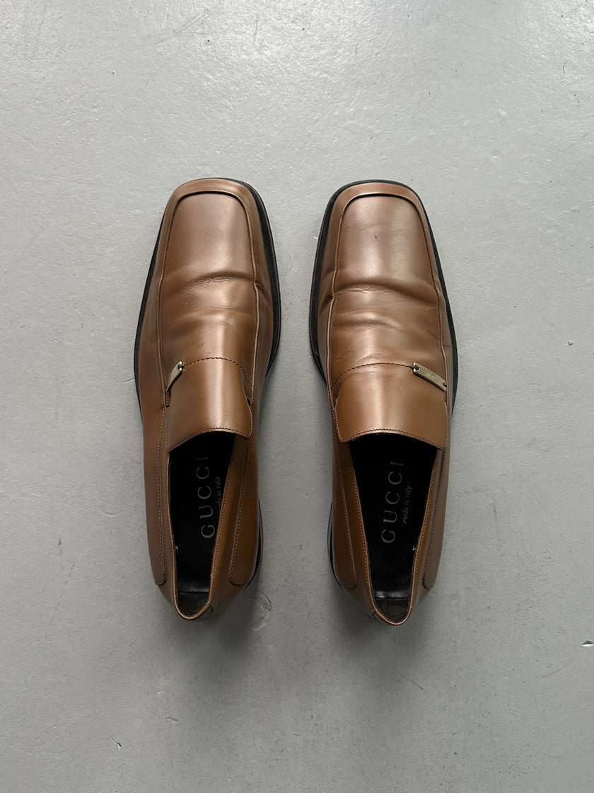 GUCCI - 1990s SQUARE TOE LEATHER LOAFERS