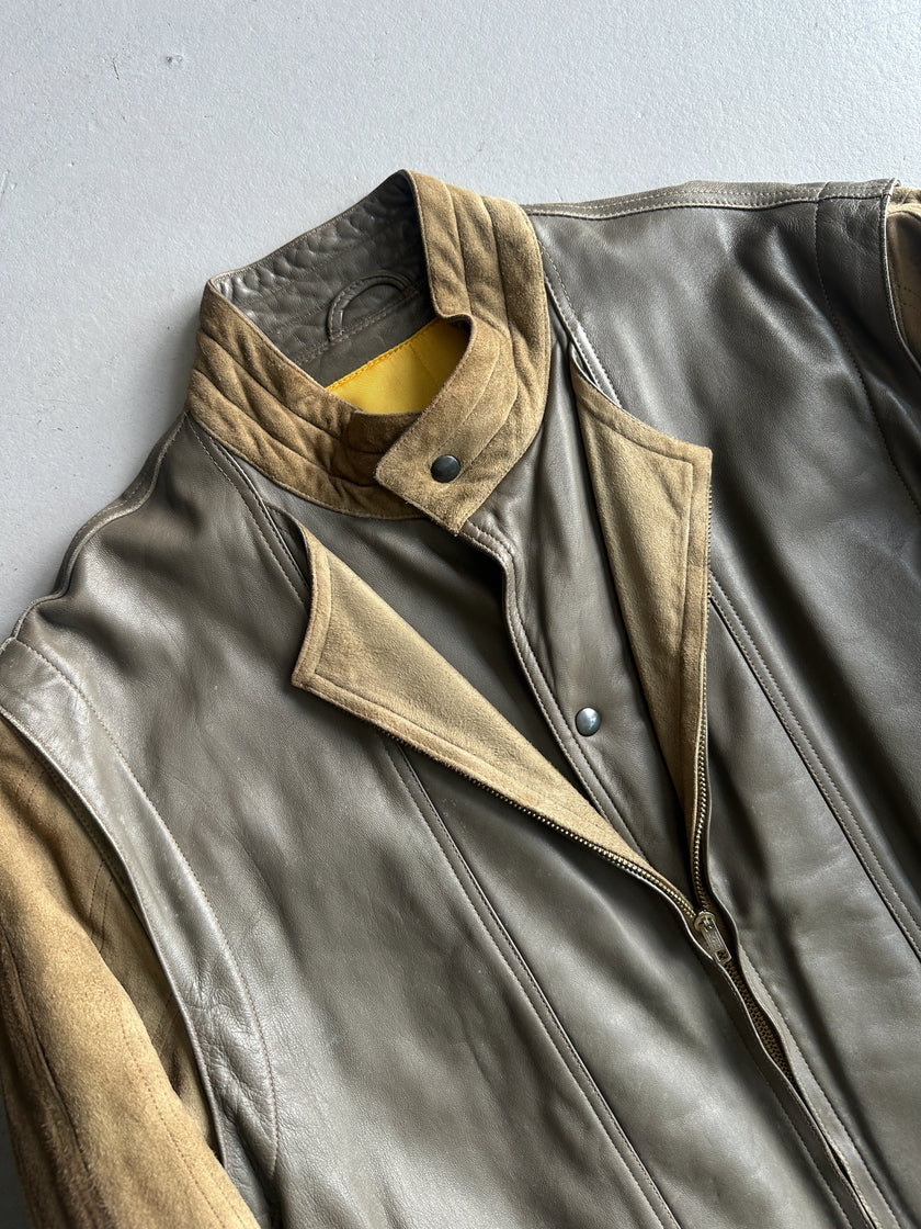 LOUIS FÉRAUD - 1980s CONTRASTING GREEN LAYERED LEATHER JACKET