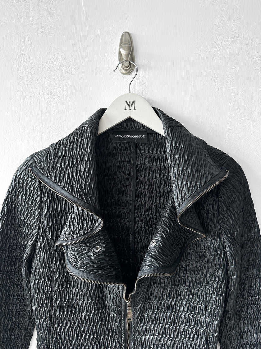 EMPORIO ARMANI - F/W 2009 TEXTURED JACKET WITH RUFFLED COLLAR AND ZIP DETAILS
