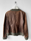 ITALIAN LABEL 2000s LEATHER JACKET WITH KNIT COLLAR AND FRONT PLACKET