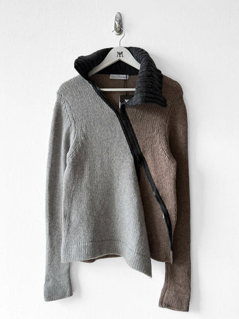 DANIELE ALESSANDRINI - 2000s KNIT JUMPER WITH ASYMMETRICAL FRONT ZIP