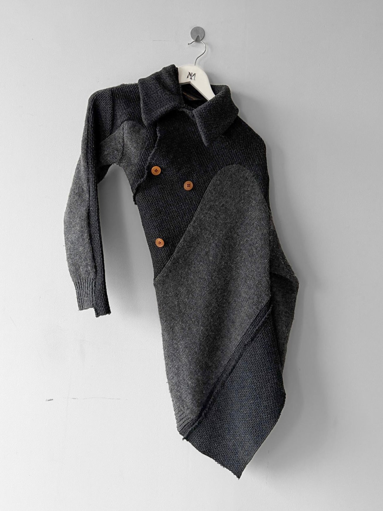 COMME DES GARÇONS - F/W 2002 ASYMMETRICAL KNIT TOP WITH FRONT AND BACK BUTTON EMBELLISHMENTS