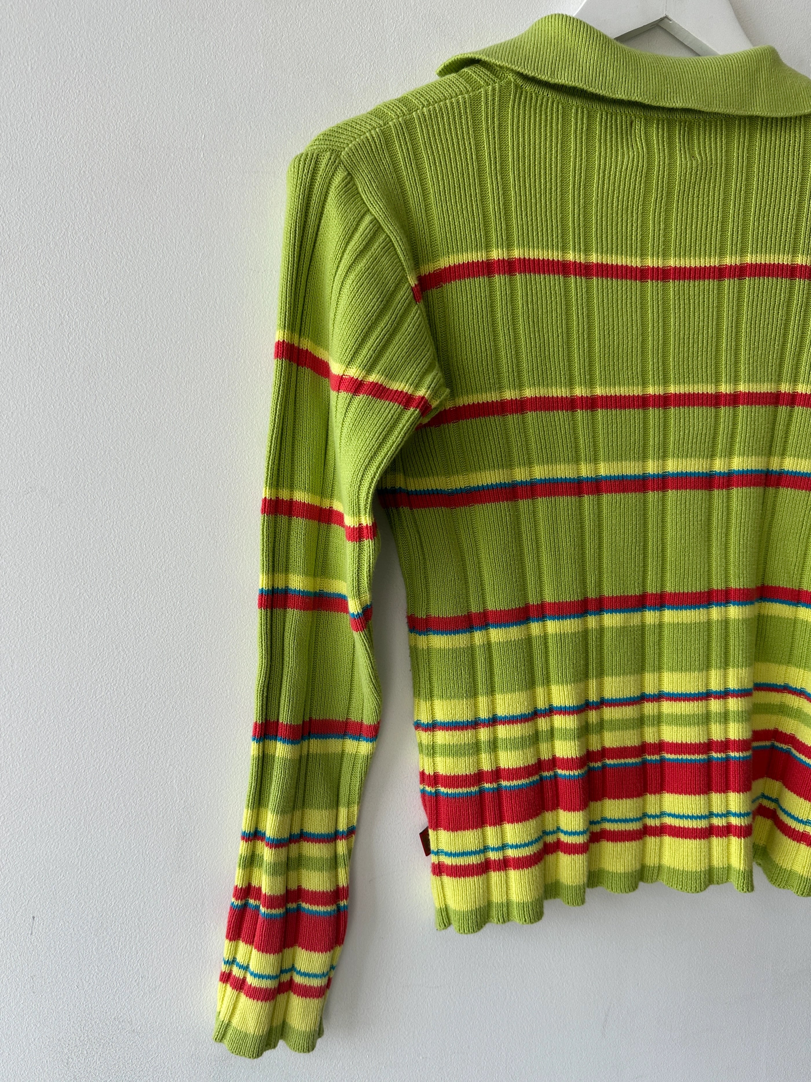 KENZO - early 2000s RIBBED POLO LONG SLEEVE TOP