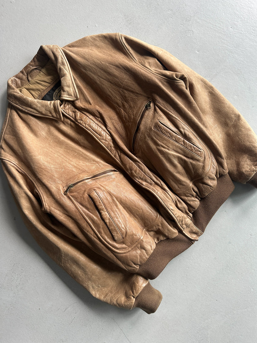 EMPORIO ARMANI - 1980s LEATHER BOMBER JACKET