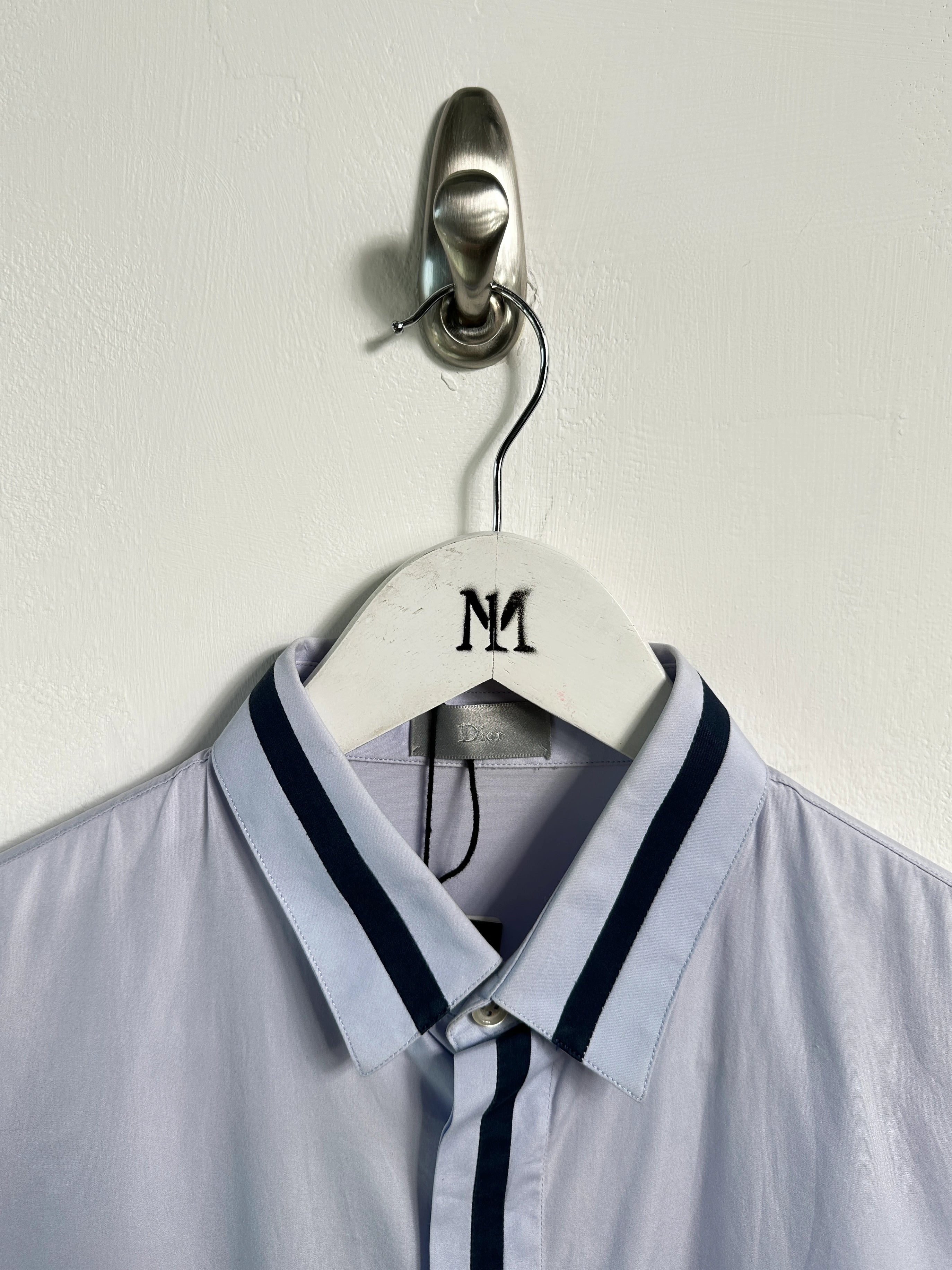 DIOR - late 2010s LONG SLEEVE SHIRT WITH CONTRAST STRIPE DETAILING AT FRONT AND COLLAR
