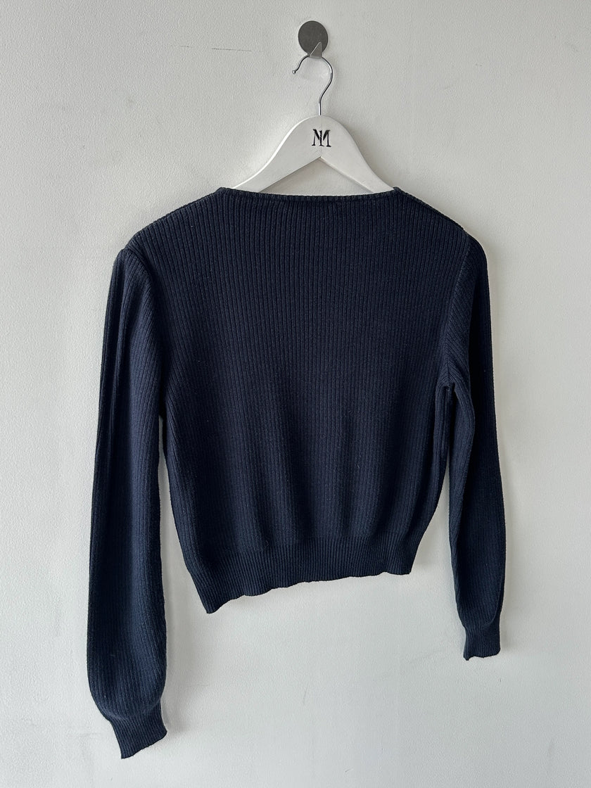 EMPORIO ARMANI - 1980s OPEN SLIT FRONT CROP FIT LONG SLEEVE TOP