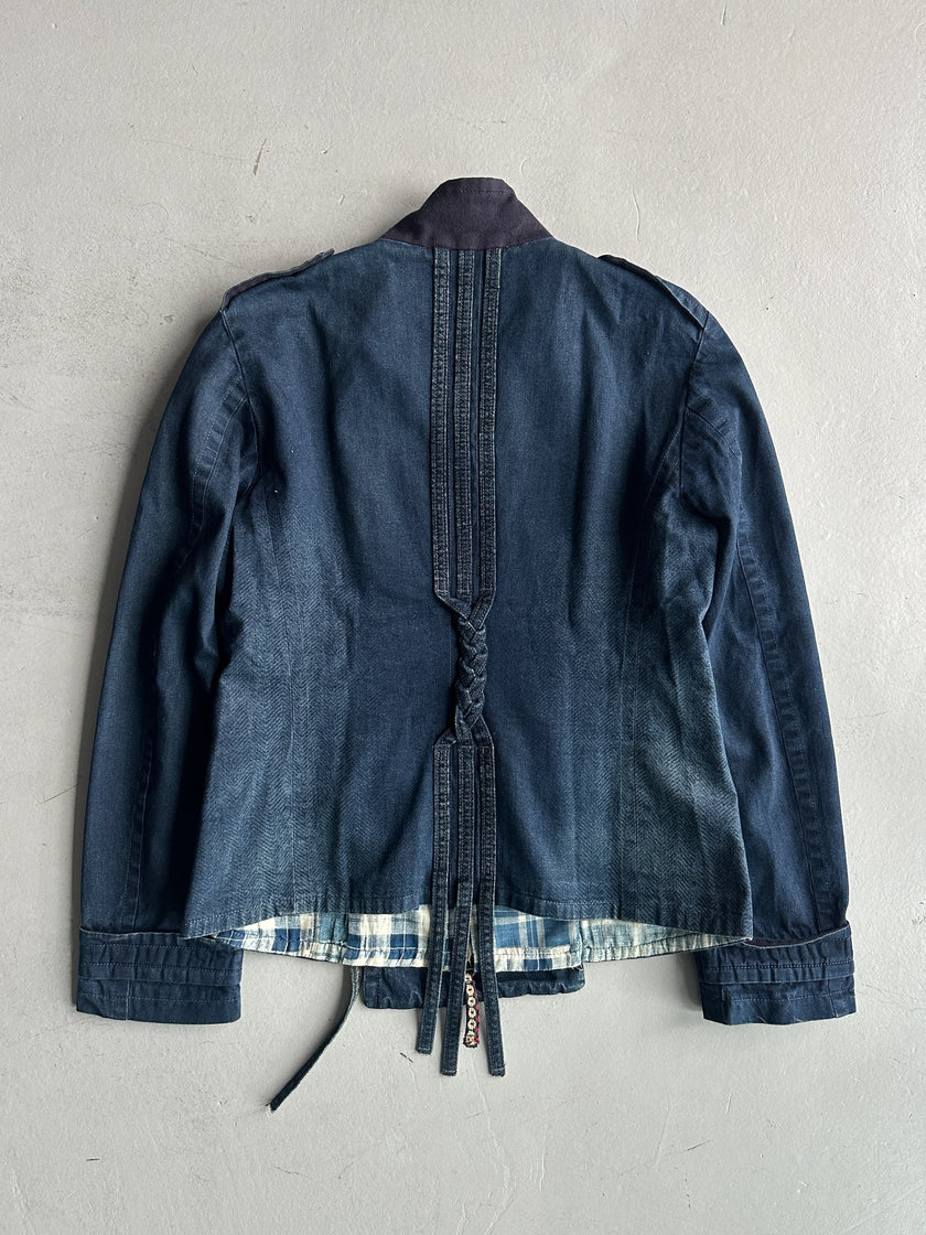 MARITHÉ + FRANÇOIS GIRBAUD - F/W 2003 DOUBLE BREASTED DENIM JACKET WITH WOOL PANEL