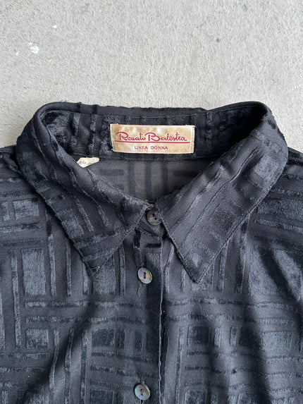 1980s SEMI SHEER SHIRT WITH VELVET GRID PATTERN