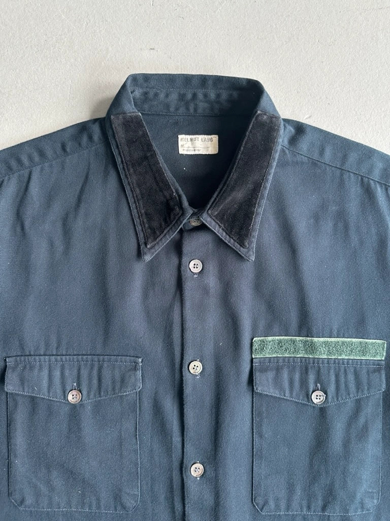 HELMUT LANG - S/S 1997 VELVET DETAIL COLLAR HALF SLEEVE SHIRT