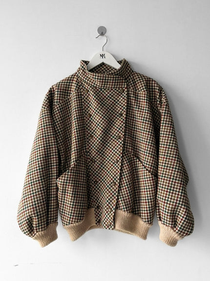 NO LABEL 1980s CROP FIT CHECK PATTERN BOMBER JACKET