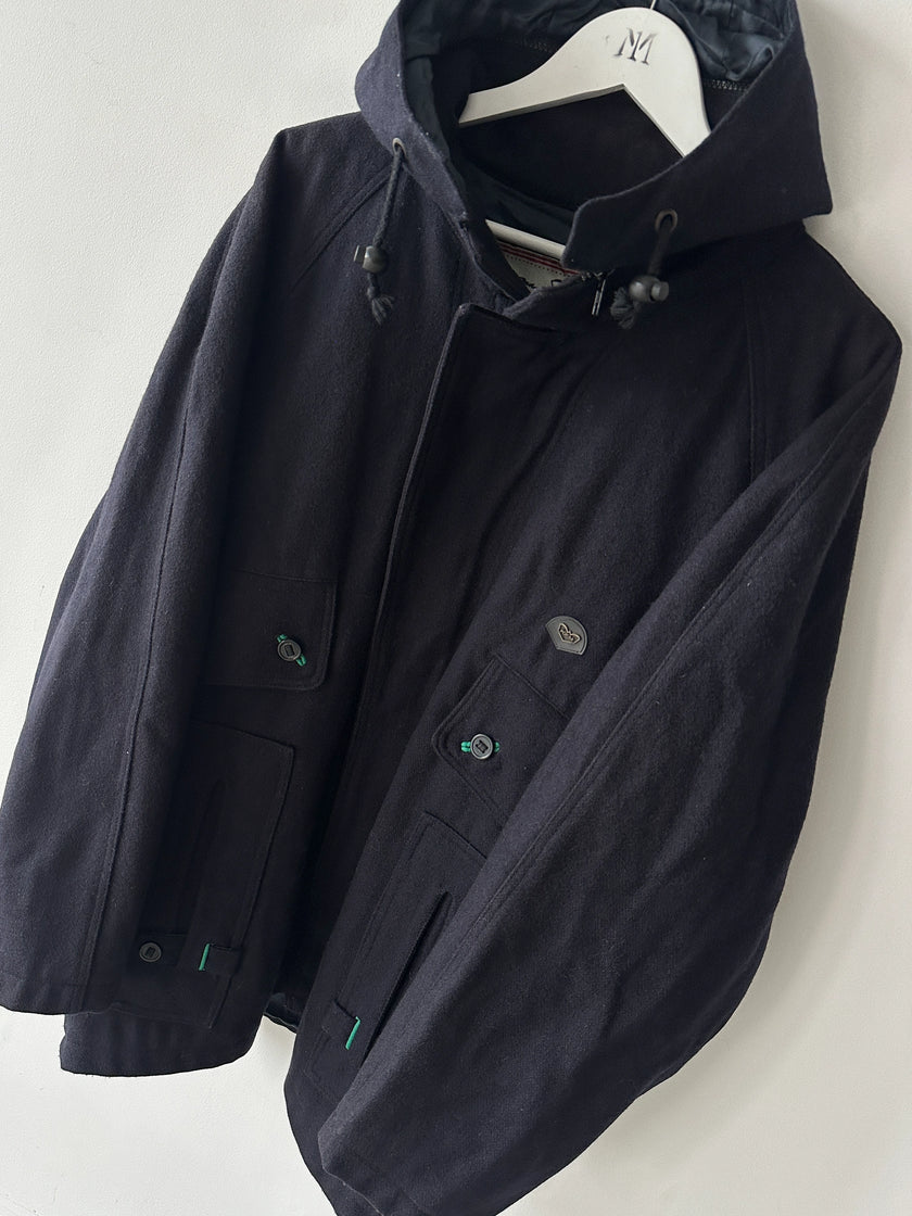 ITALIAN LABEL 1980s WOOL JACKET WITH REMOVABLE ZIPPED HOOD
