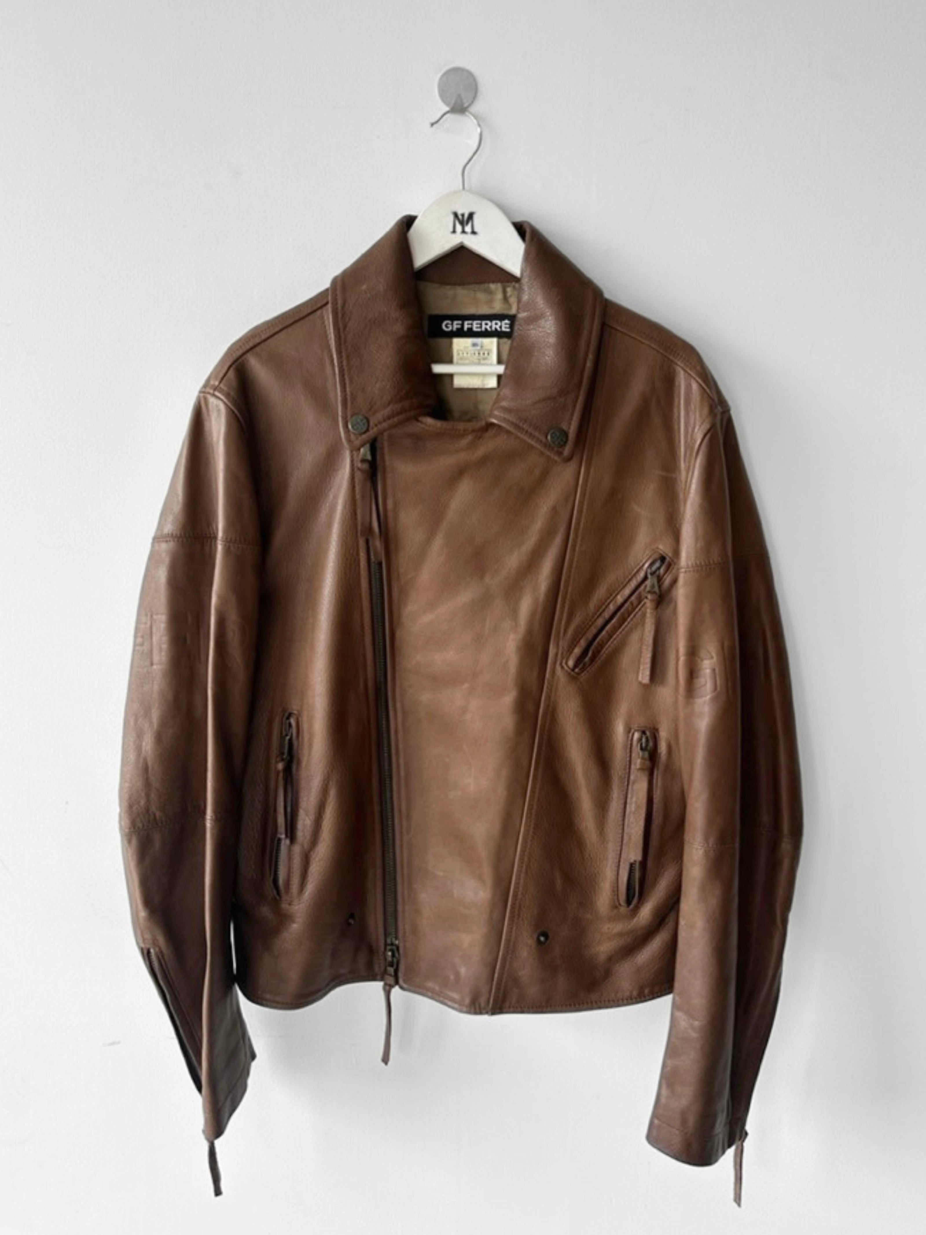 GIANFRANCO FERRÉ - early 2000s ASYMMETRICAL FRONT LEATHER BIKER JACKET