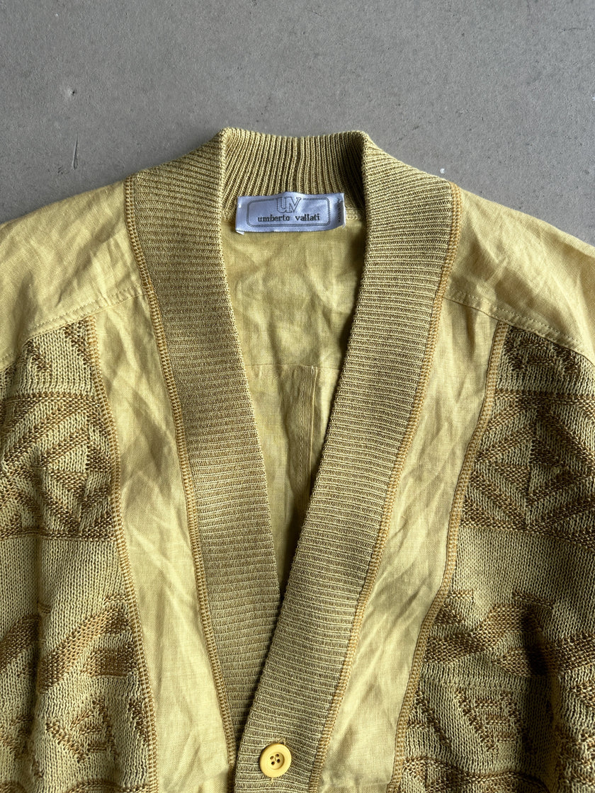 1980s LINEN CARDIGAN WITH KNITTED FRONT