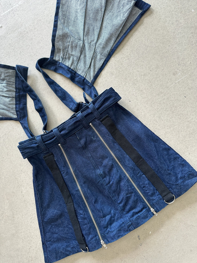 1990s DOUBLE FLAPPY LAYERED BONDAGE MULTI ZIP DENIM SKIRT