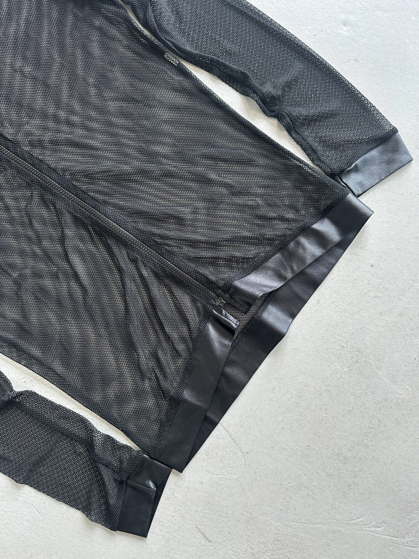 2000s ZIPPED MESH SHIRT WITH SATIN POINTED COLLAR