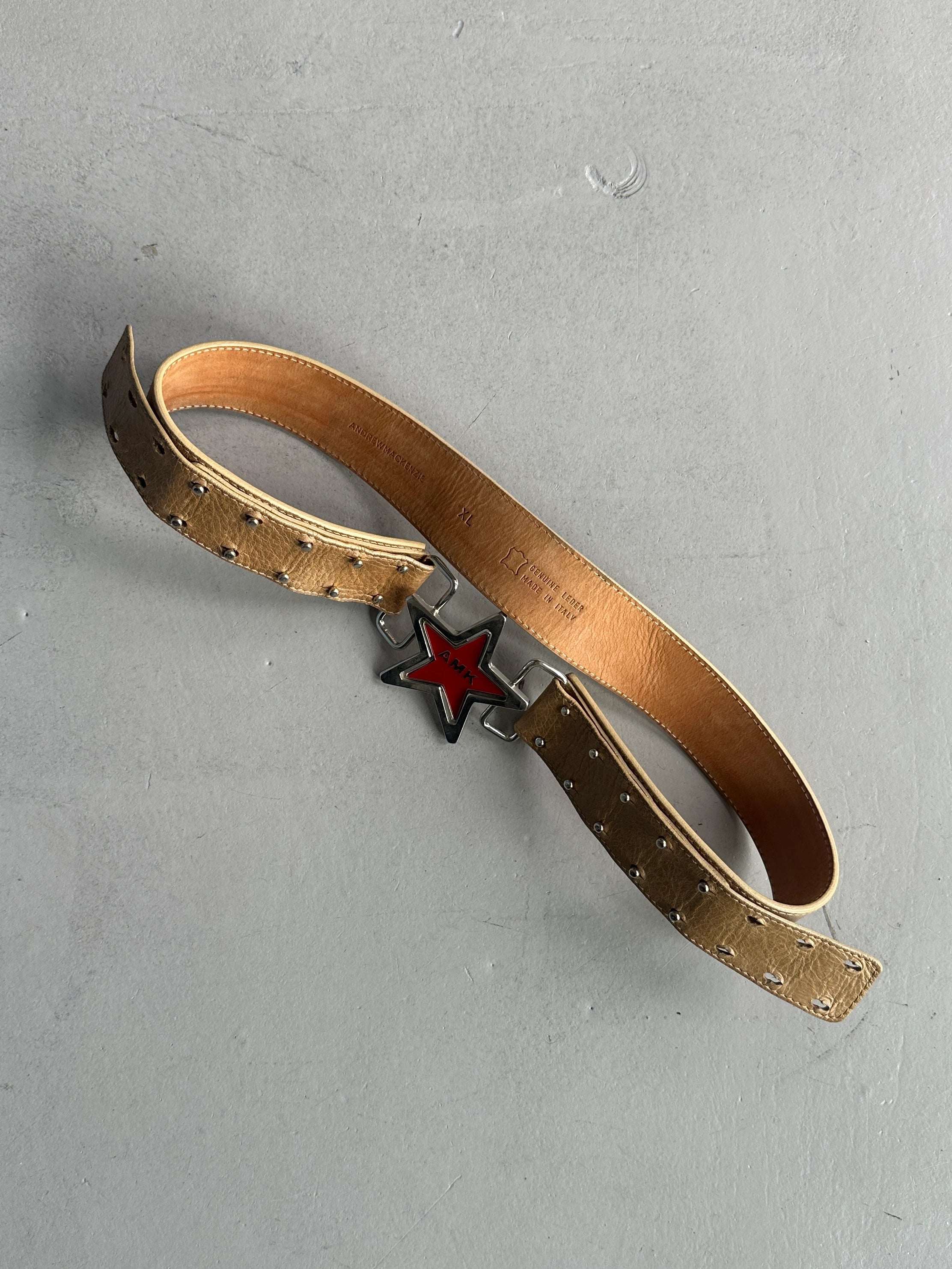 ANDREW MACKENZIE - 2000s STAR BUCKLE LOGO LEATHER BELT