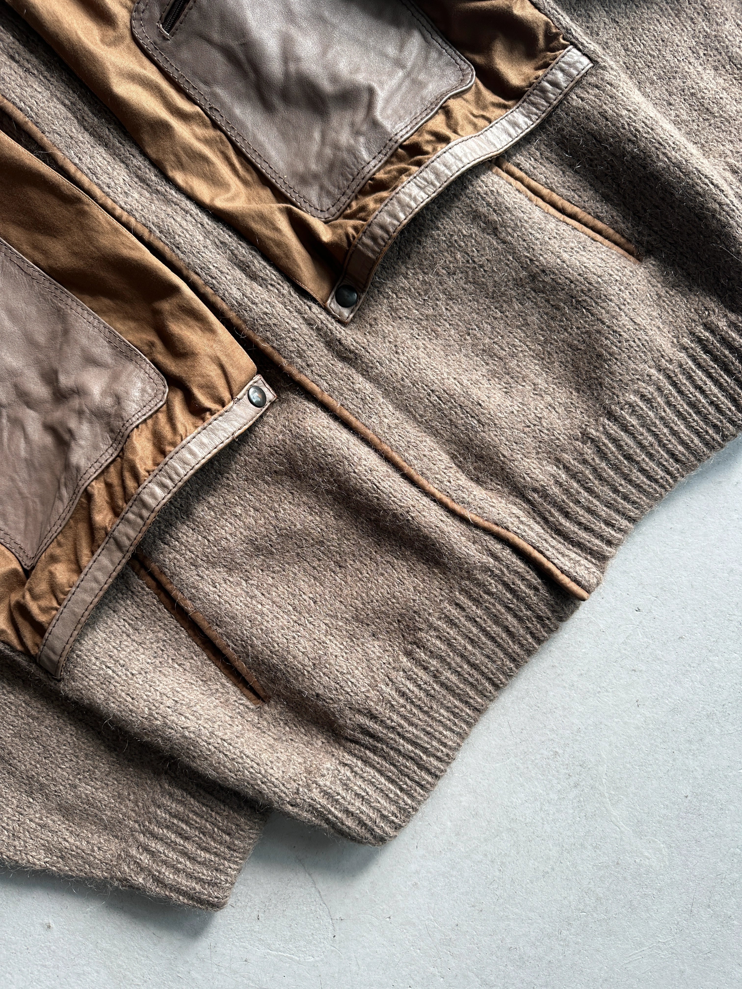 1980s CHUNKY KNIT PANELED JACKET WITH OVERSIZED LEATHER POCKETS