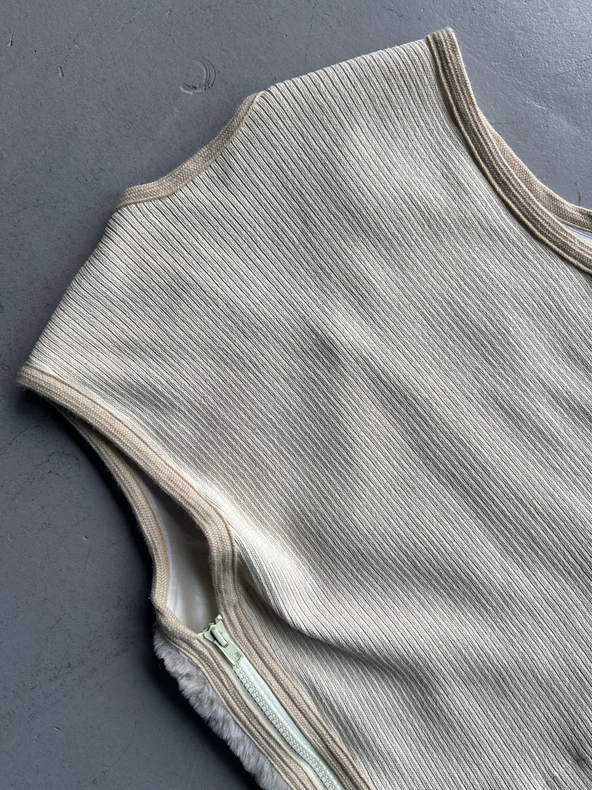 DEXTER WONG - 1990s FAUX FUR FRONT ZIPPED SIDE KNIT VEST