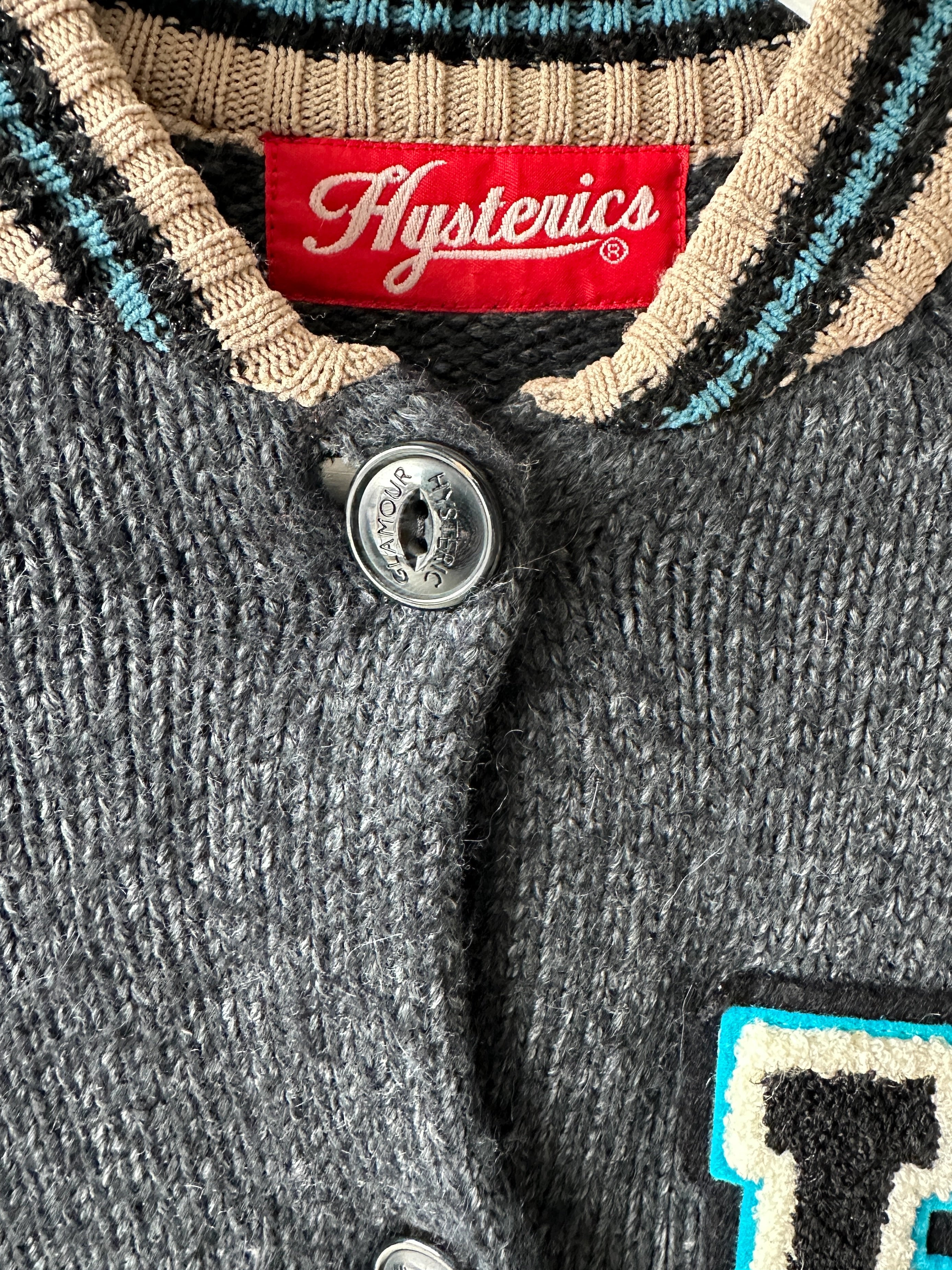 HYSTERIC GLAMOUR  - 2000s CHUNKY KNIT VARSITY CARDIGAN