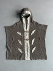 1990s OPEN KNIT HOODED CARDIGAN WITH LINEN DETAILS