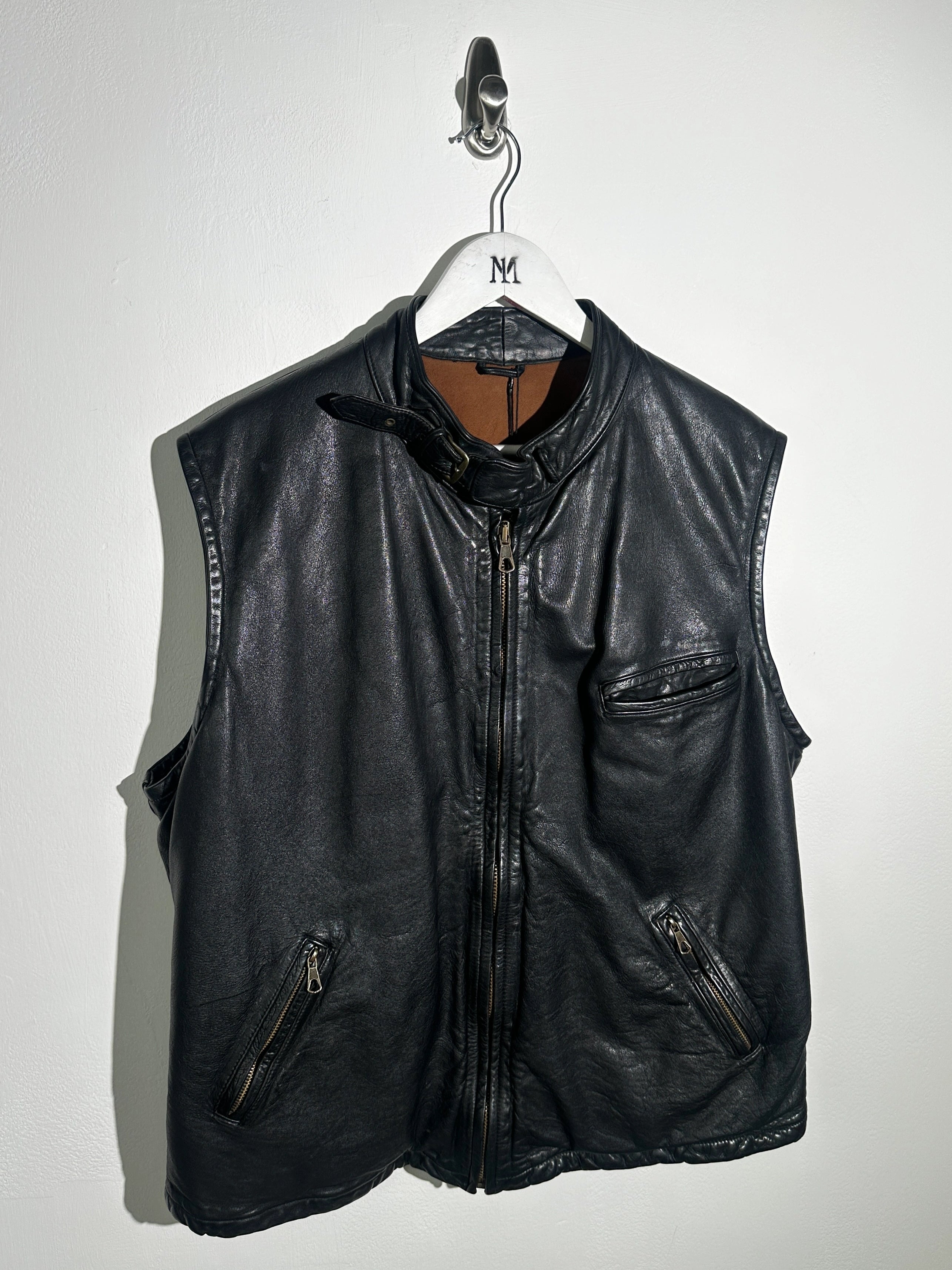 EMPORIO ARMANI - 1980s ZIPPED LEATHER BIKER VEST JACKET