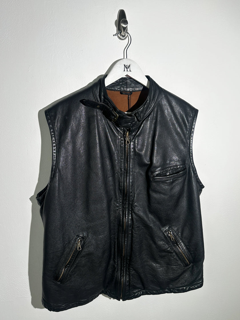 EMPORIO ARMANI - 1980s ZIPPED LEATHER BIKER VEST JACKET
