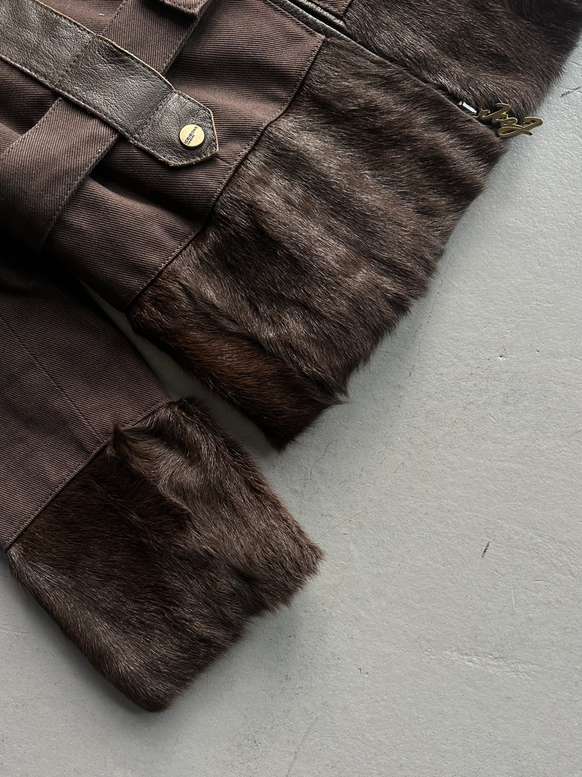 ICEBERG - early 2000s BELTED JACKET WITH FUR COLLAR AND CUFFS