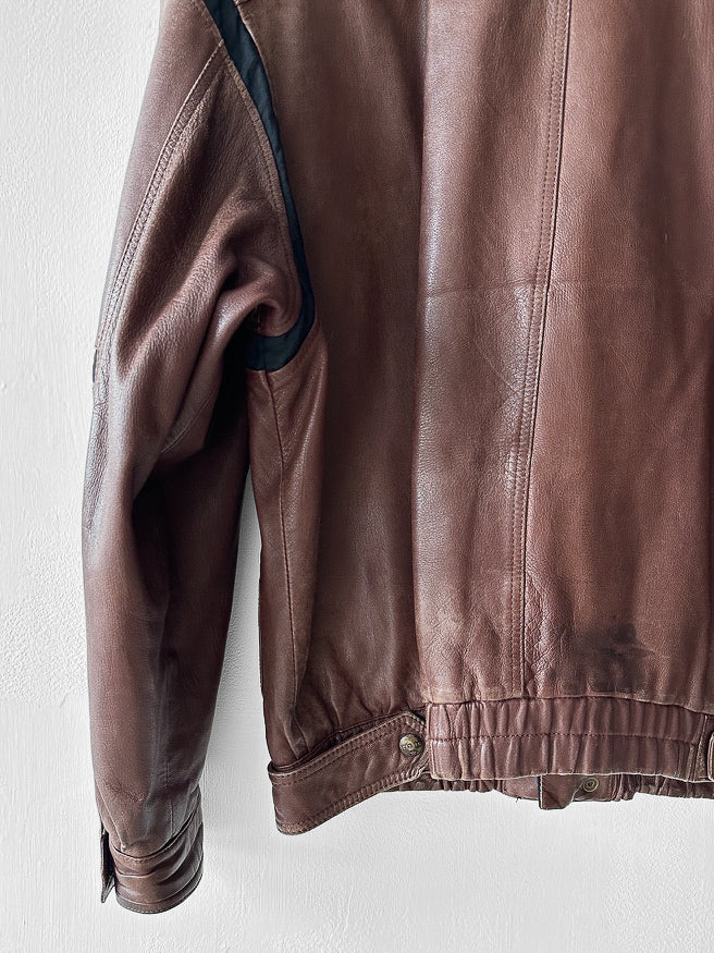 ICEBERG - 1980s LEATHER BOMBER JACKET WITH SHEARLING COLLAR