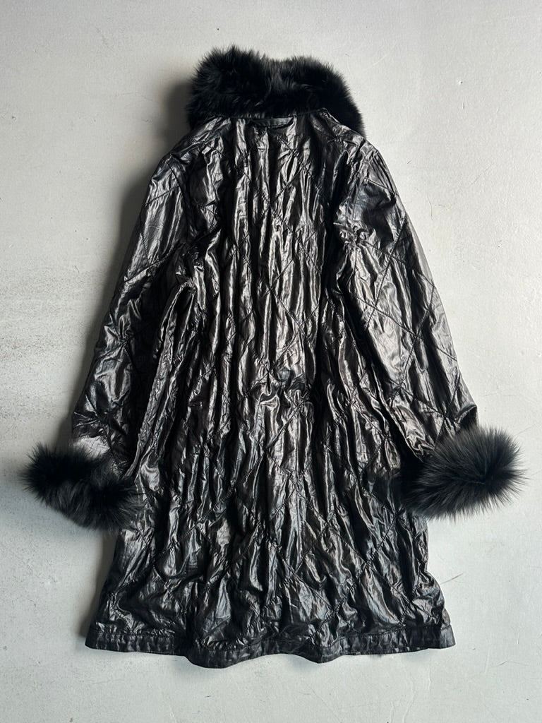 KANSAI YAMAMOTO IMPACT - 1990s REVERSIBLE QUILTED COAT WITH FOX FUR DETAILS