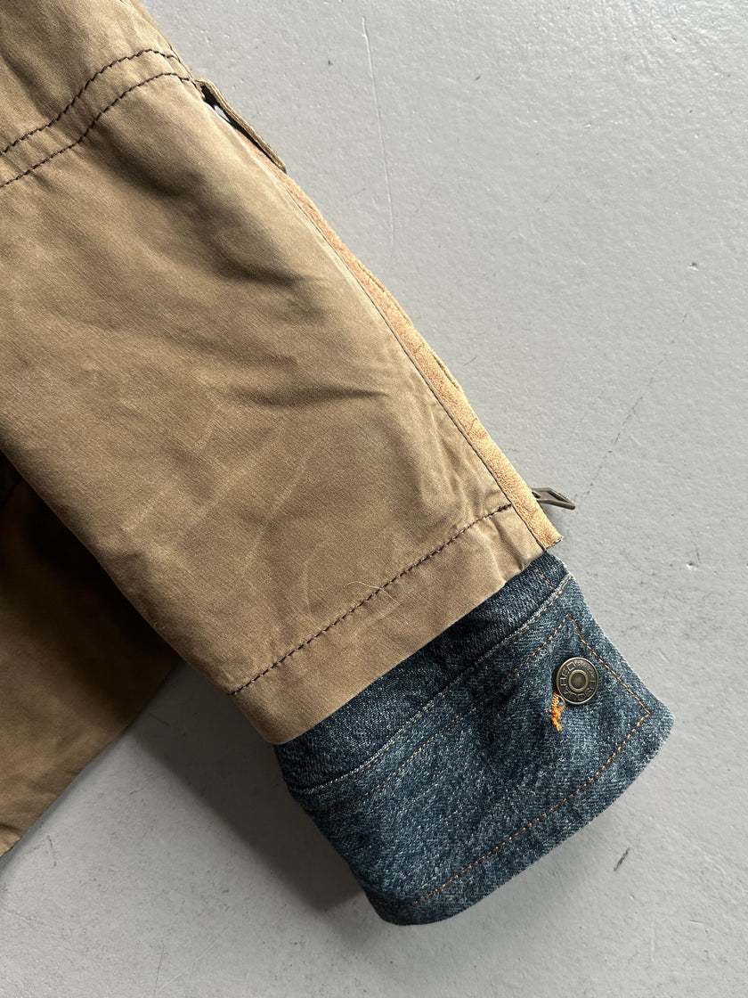 DSQUARED2 - F/W 2002 HOMELESS COLLECTION LAYERED DENIM SLEEVE JACKET WITH LEATHER DETAILS