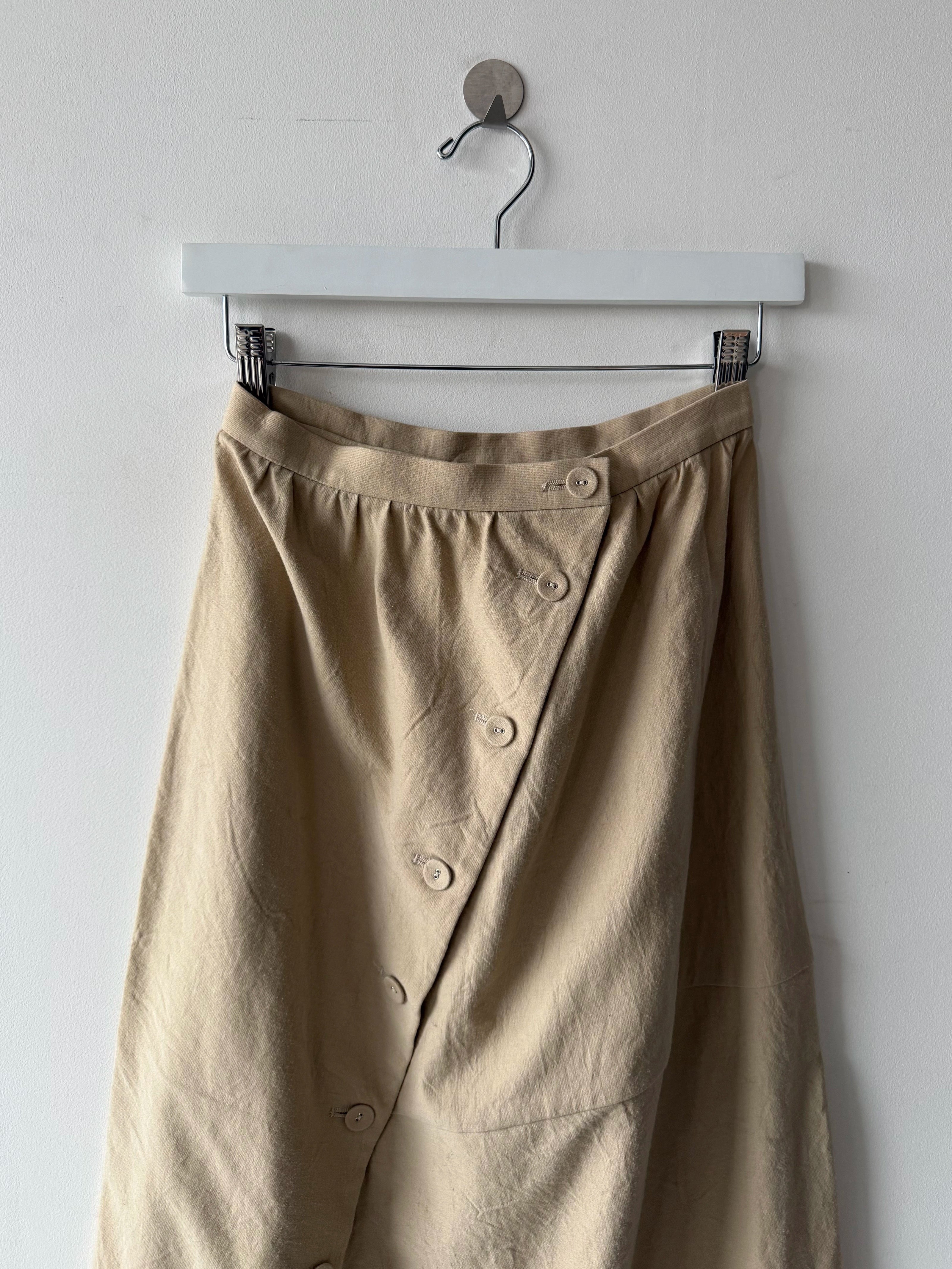 ISSEY MIYAKE HAI - 1980s ASYMMETRIC BUTTONS FRONT MAXI SKIRT