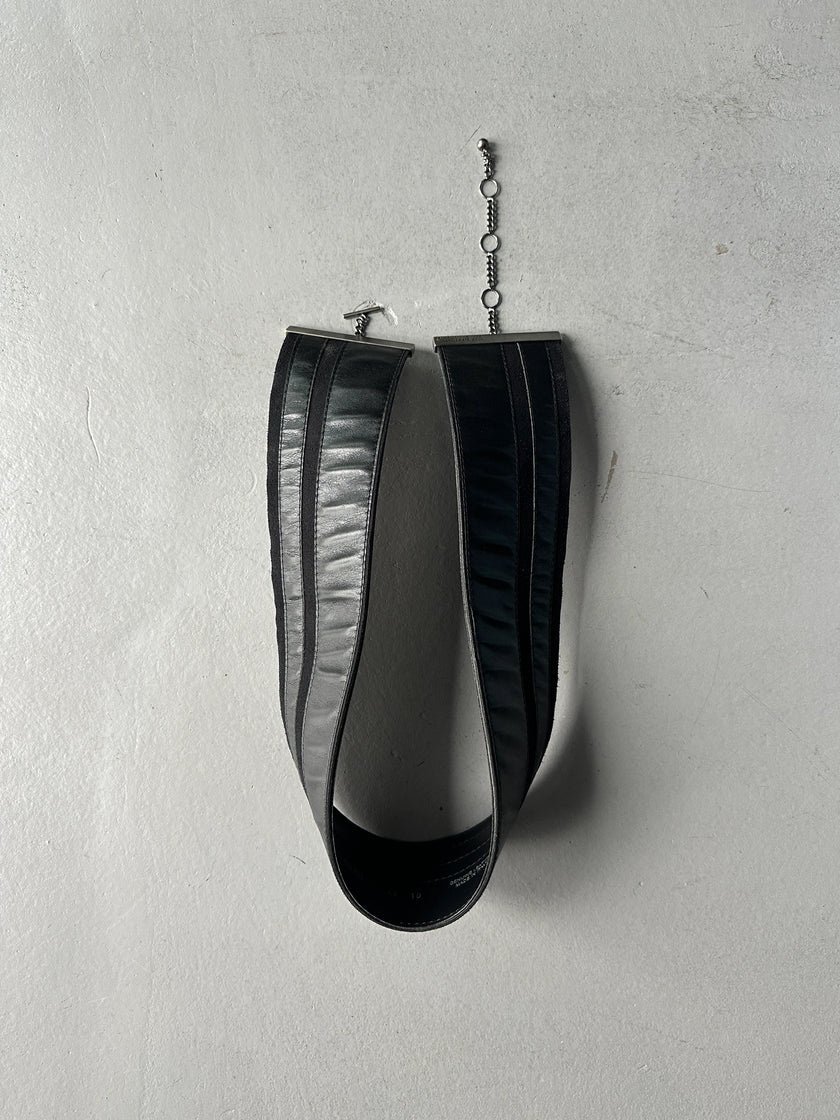 DIRK BIKKEMBERGS - S/S 1998 WIDE LEATHER BELT WITH METAL CHARM DETAIL