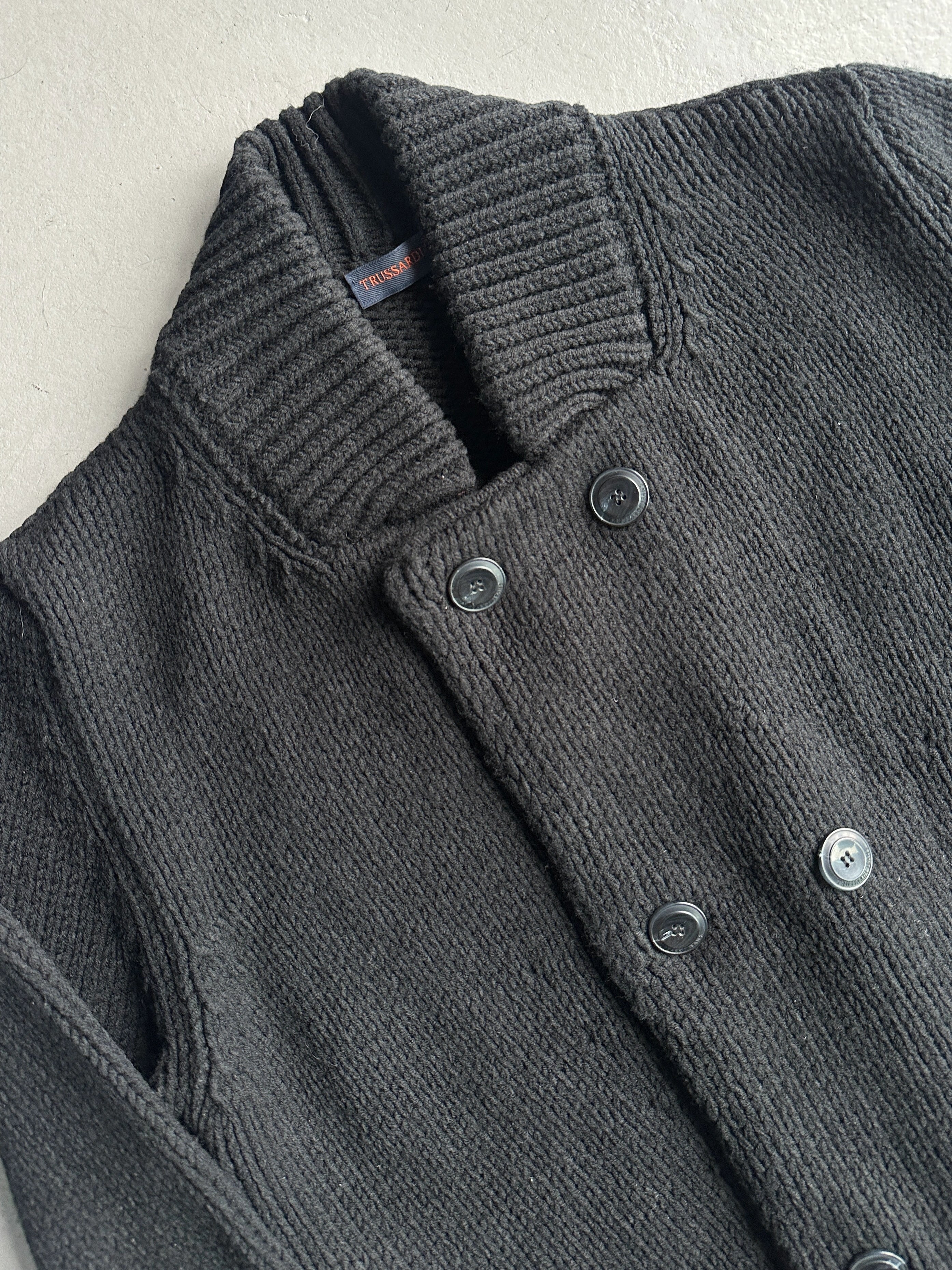 TRUSSARDI - 2000s DOUBLE BREASTED CHUNKY KNIT CARDIGAN