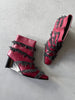 DIESEL – 2000s AVANT-GARDE RED LEATHER BOOTS WITH DISTRESSED FRINGE DETAILING