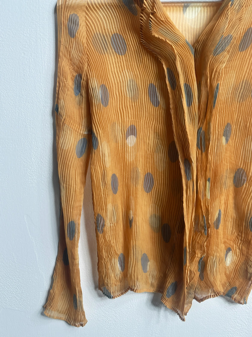 ISSEY MIYAKE - early 2000s POLKA DOT PLEATED BUTTONED BLOUSE