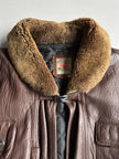 MARITHÉ + FRANÇOIS GIRBAUD X COMPAGNIE DES MONTAGNES & DES FORETS - 1980s FUR COLLAR LEATHER MIDI JACKET WITH METAL HOOKS FRONT CLOSURE