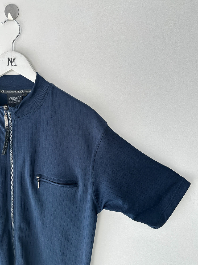 VERSACE - early 2000s ZIP UP SHORT SLEEVE TOP