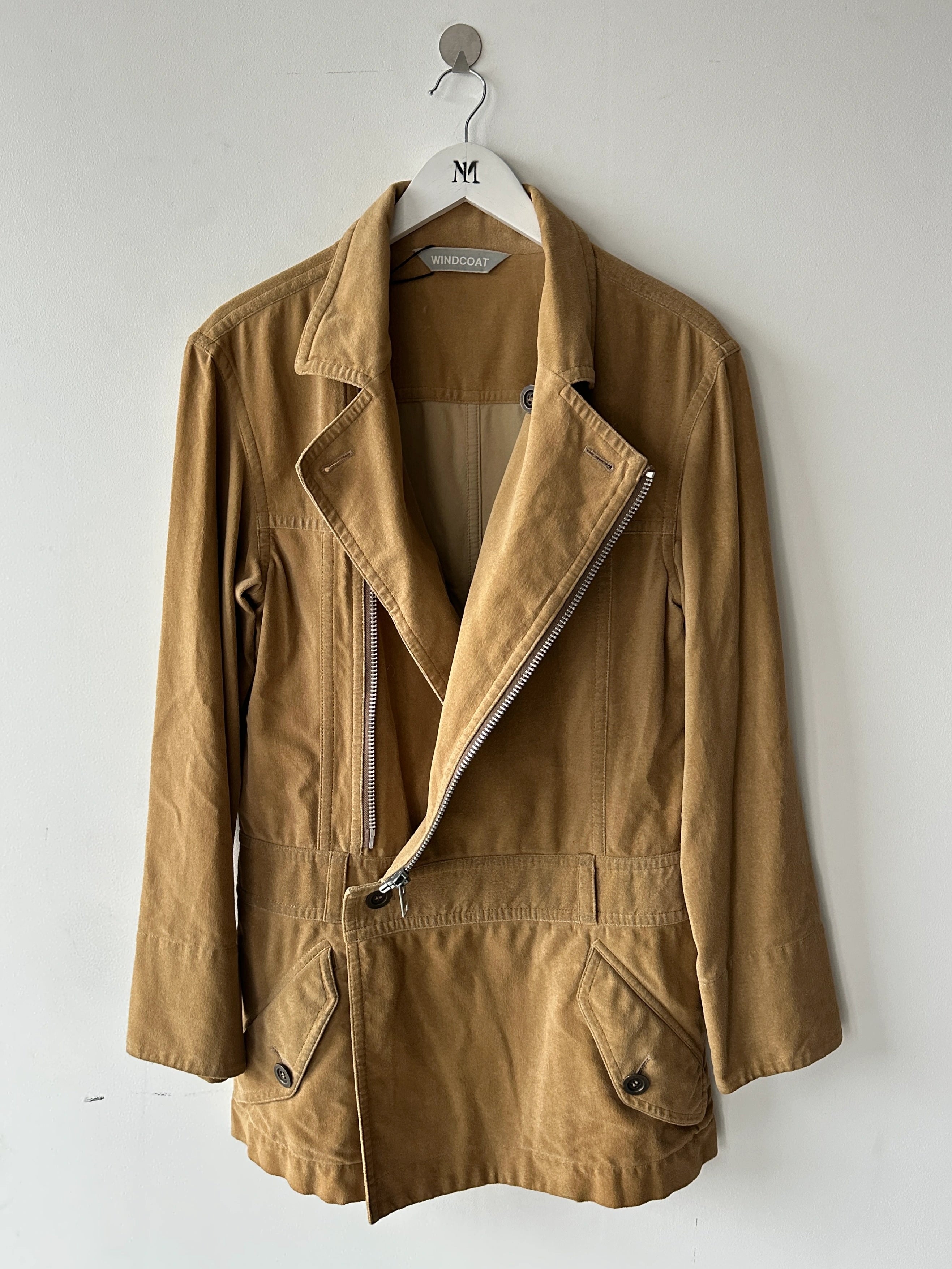 ISSEY MIYAKE WINDCOAT - 1980s ASYMMETRIC ZIP JACKET WITH MINI SKIRT LIKE PANEL