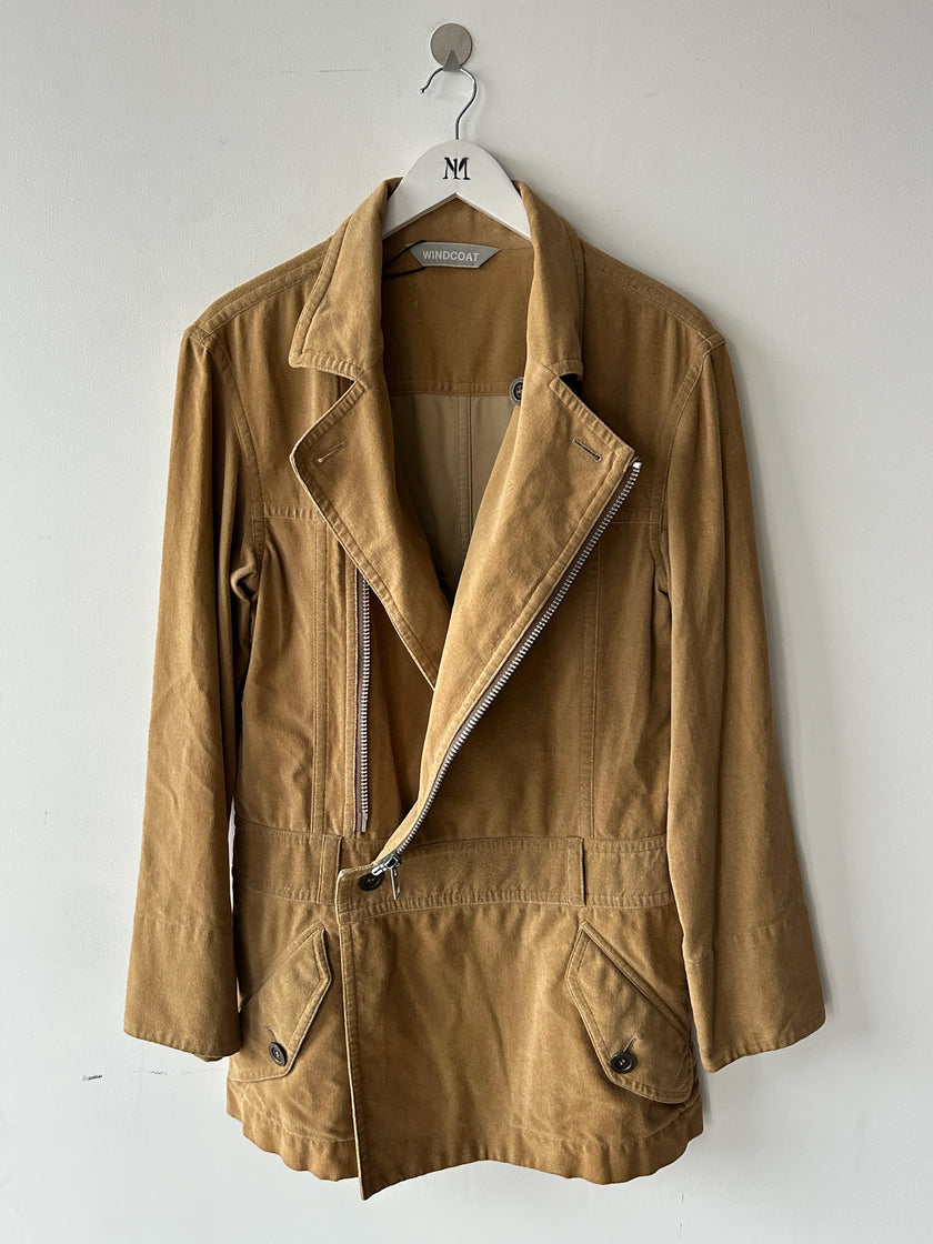 ISSEY MIYAKE WINDCOAT - 1980s ASYMMETRIC ZIP JACKET WITH MINI SKIRT LIKE PANEL