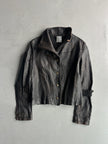 ITALIAN LABEL early 2000s DISTRESSED LEATHER JACKET WITH BONDAGE SLEEVE