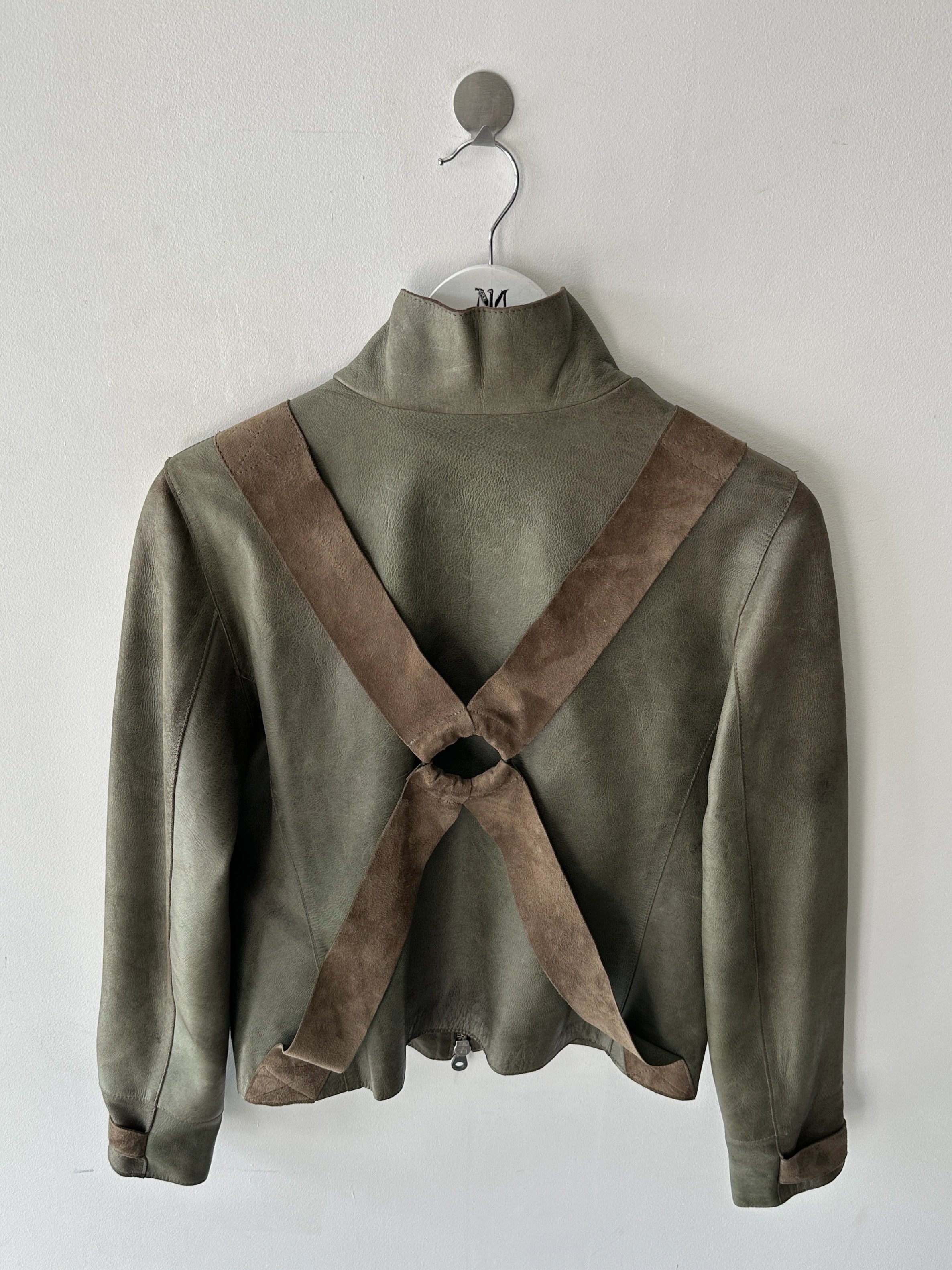 BRITISH LABEL - late 1990s LEATHER JACKET WITH BONDAGE DETAILS