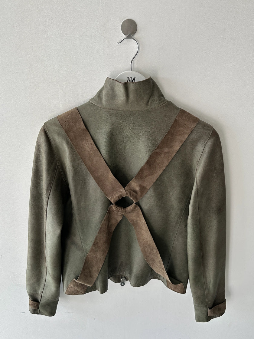 BRITISH LABEL - late 1990s LEATHER JACKET WITH BONDAGE DETAILS