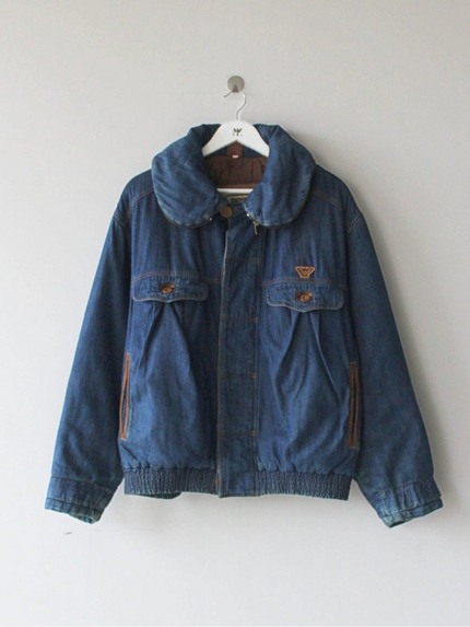 EMPORIO ARMANI 1980s DENIM AVIATOR JACKET WITH SHEARLING INTERIOR